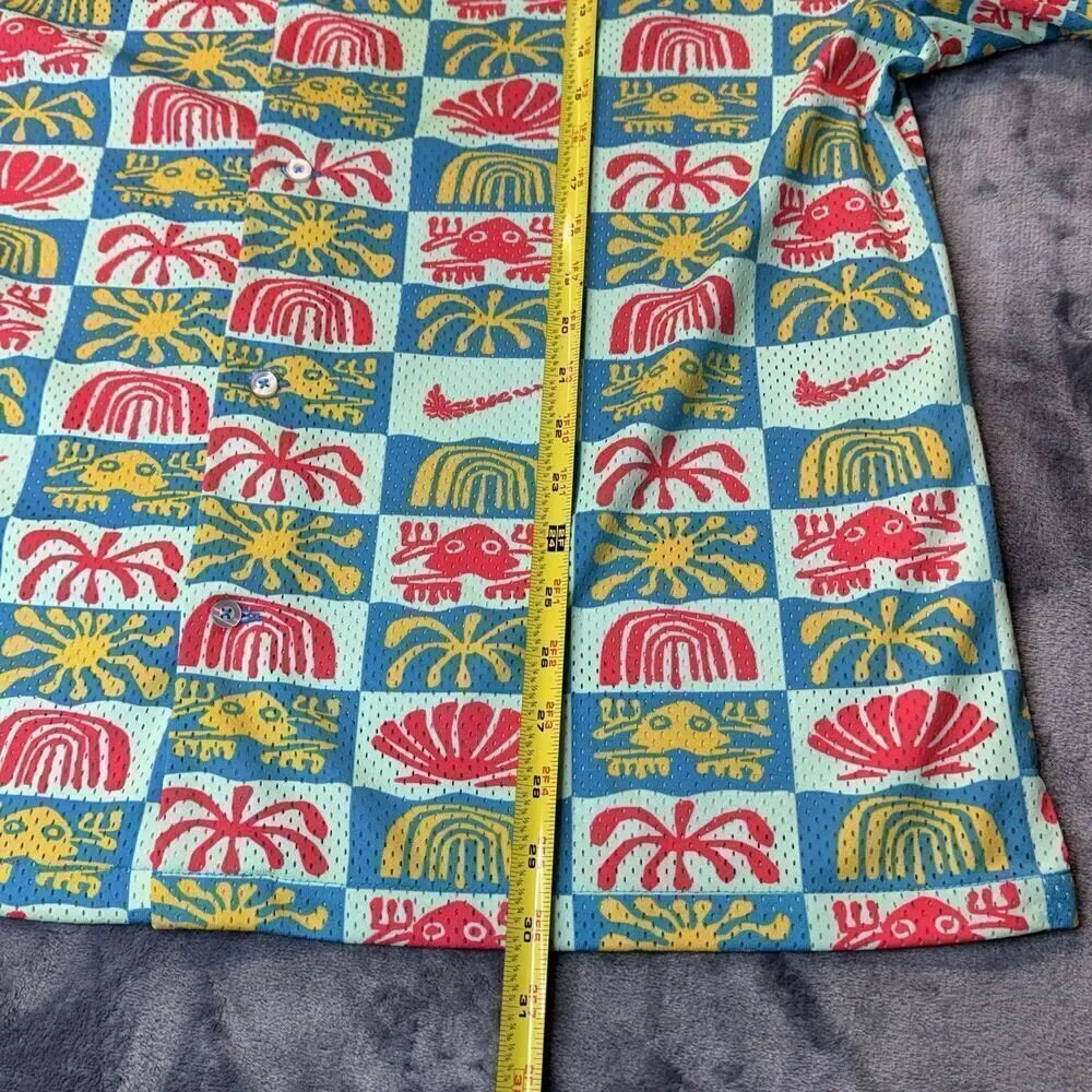Nike Sz XL Mesh Hawaiian Resort Camp Shirt Dri-Fit Button Down Men Colorful 0962